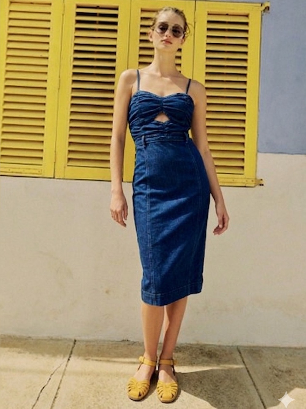 FREE PEOPLE /Denim Cut Out Midi Dress - Sz M - NWT